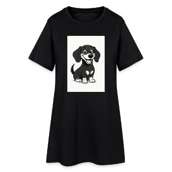 Glücklicher Dackel schwarz-weiß - Frauen T-Shirt-Kleid - Schwarz - Vorne