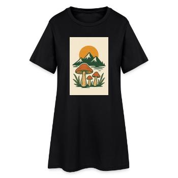 Lac de montagne et champignons Nature Motif - Robe T-shirt Femme - noir - Devant