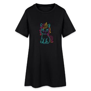 Sitzendes Neon Einhorn | Fantasy Leucht-Design Süß - Frauen T-Shirt-Kleid - Schwarz - Vorne
