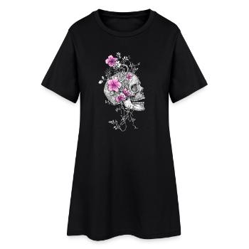 Skull with flowers in pink - Women’s T-Shirt Dress - black - Front