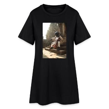 Astronaut spielt Cello auf uralten Stufen - Frauen T-Shirt-Kleid - Schwarz - Vorne