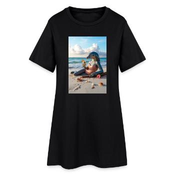 Dauphin humanoïde sur la plage - Robe T-shirt Femme - noir - Devant