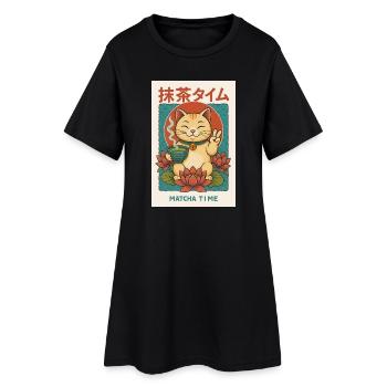 Katzenfreund Meet Matcha - Frauen T-Shirt-Kleid - Schwarz - Vorne