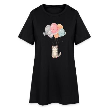 Chat mignon avec des ballons de poisson – Design de dessin animé - Robe T-shirt Femme - noir - Devant