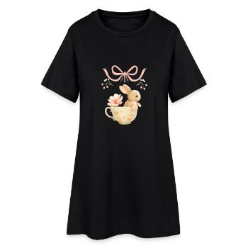 Lapin pastel en tasse florale - Robe T-shirt Femme - noir - Devant