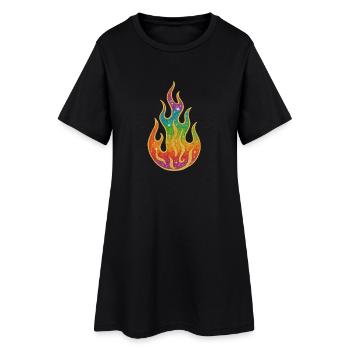 Fire | Rainbow Flame Glitter Splendor - Women’s T-Shirt Dress - black - Front