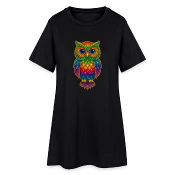 Regenbogen Eulen Glitzerkunst - Frauen T-Shirt-Kleid - Schwarz - Vorne