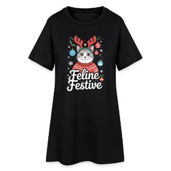Chat de Noël drôle de fête félin avec des bois - Robe T-shirt Femme - noir - Devant