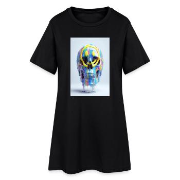 Psychedelischer Totenkopf mit Smile Brille - Frauen T-Shirt-Kleid - Schwarz - Vorne
