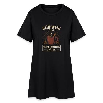 Weihnachten Lustig Sarkasmus Glühwein first  - Frauen T-Shirt-Kleid - Schwarz - Vorne