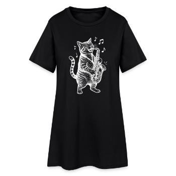 Chat Saxophone Animal Dessin animé - Robe T-shirt Femme - noir - Devant
