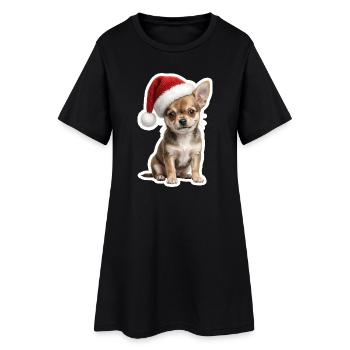 Chiot chihuahua avec chapeau de Noël - Robe T-shirt Femme - noir - Devant
