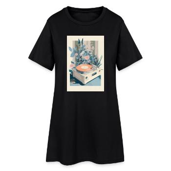 Retro Bloom Vinyl Dream - Women’s T-Shirt Dress - black - Front