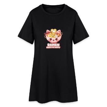 Kawaii Cat Ramen Noodles Anime Cat - Women’s T-Shirt Dress - black - Front
