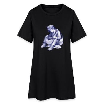 Rêveuse triste avec un chapeau d’oiseau - Robe T-shirt Femme - noir - Devant