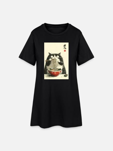 Neko-Ramen-Festmahl - Frauen T-Shirt-Kleid - Schwarz
