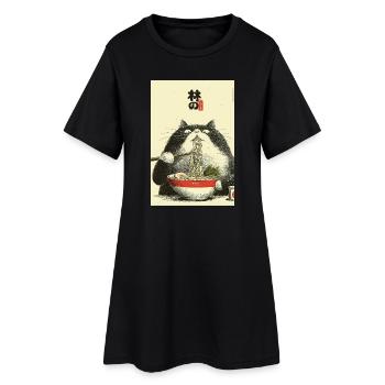 Ramen Cat Ukiyoe Style - Women’s T-Shirt Dress - black - Front