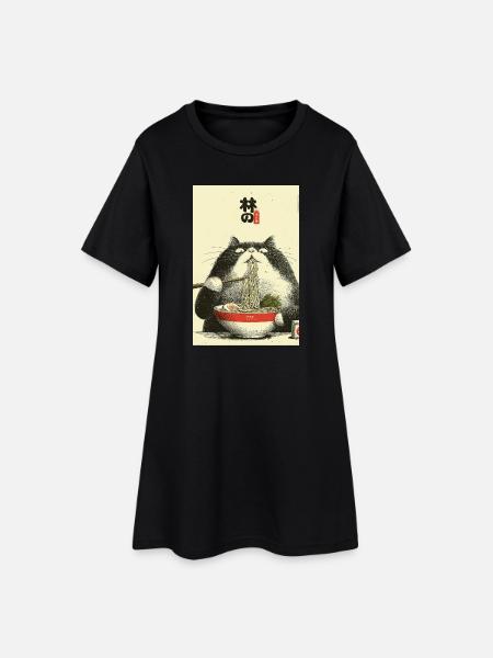 Ramen-Katzen-Ukiyoe-Stil - Frauen T-Shirt-Kleid - Schwarz