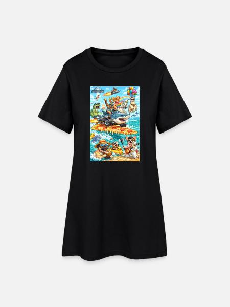 Plage de pizza Dino Unicorn - Robe T-shirt Femme - noir