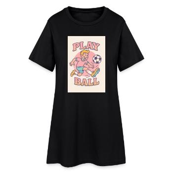 Jouer au football : motif rétro de dessin animé - Robe T-shirt Femme - noir - Devant