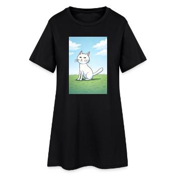 Chat blanc au regard espiègle - Robe T-shirt Femme - noir - Devant