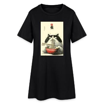 Festin des Chats aux Nouilles - Robe T-shirt Femme - noir - Devant