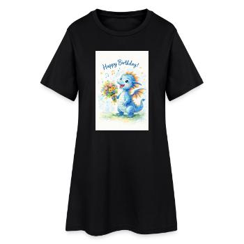 Dragon bleu avec bouquet de fleurs - Robe T-shirt Femme - noir - Devant