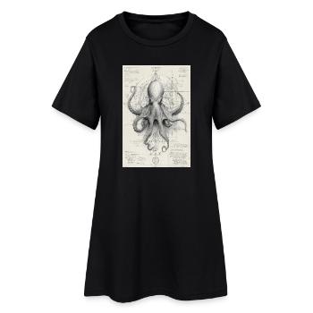 Geometric Octopus Blueprint - Women’s T-Shirt Dress - black - Front