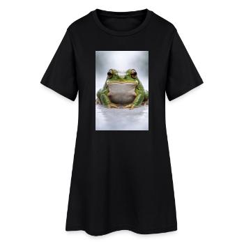 Grenouille verte au centre - Robe T-shirt Femme - noir - Devant