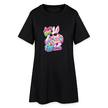Bunny Bunny Spring Flowers Summer Easter Garden - Women’s T-Shirt Dress - black - Front