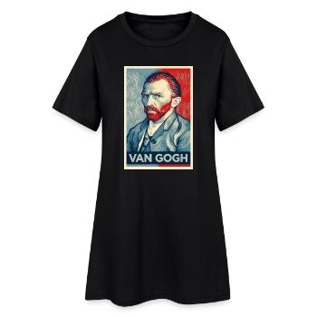 Van Gogh Pop Portrait Dual Tone - Frauen T-Shirt-Kleid - Schwarz - Vorne