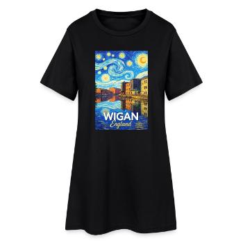 Wigan, port d’Angleterre, style nuit étoilée - Robe T-shirt Femme - noir - Devant