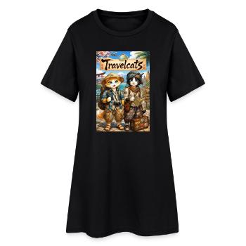 TravelCats : Des chats en voyage de découverte - Robe T-shirt Femme - noir - Devant