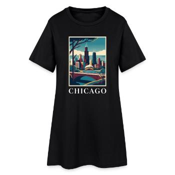 Chicago Illinois Poster Skyline Deco Vista - Women’s T-Shirt Dress - black - Front