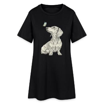 Dackel mit Schmetterling Profil Skizze Banksy Stil - Frauen T-Shirt-Kleid - Schwarz - Vorne