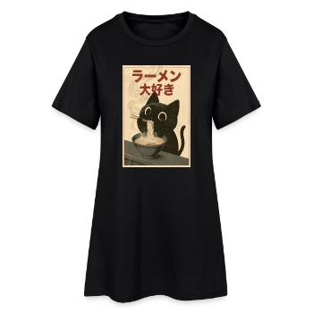 Ramen Cat Vintage Poster - Women’s T-Shirt Dress - black - Front
