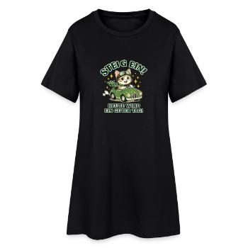Katzenabenteuer im grünen Cabrio - Frauen T-Shirt-Kleid - Schwarz - Vorne