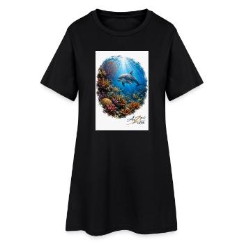 Underwater dolphin scene in coral forest - Women’s T-Shirt Dress - black - Front