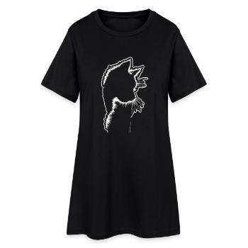 Katzensilhouette | Minimalistisches Design - Frauen T-Shirt-Kleid - Schwarz - Vorne