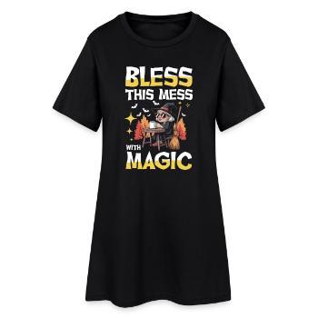  Bless This Mess With Magic Hexe Kaffee Besen - Frauen T-Shirt-Kleid - Schwarz - Vorne