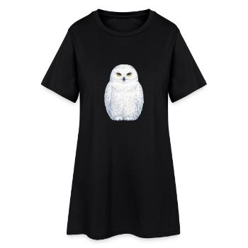 Watercolor snowy owl illustration - Women’s T-Shirt Dress - black - Front