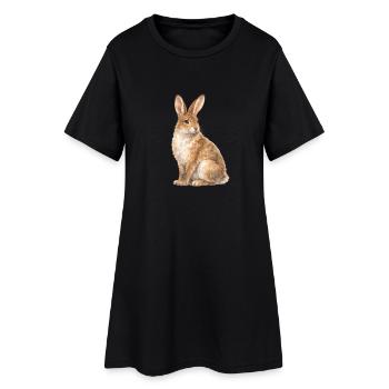 Watercolor Rabbit Motif - Women’s T-Shirt Dress - black - Front