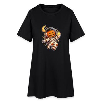 Kürbis-Astronaut - Frauen T-Shirt-Kleid - Schwarz - Vorne