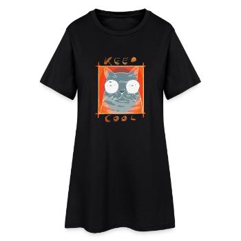 Cool Cat 1 - Frauen T-Shirt-Kleid - Schwarz - Vorne