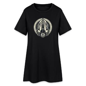 Mains jointes en prière avec chapelet - Robe T-shirt Femme - noir - Devant