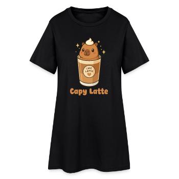 Capy Latte Capybara Cafe Latte Kaffee Kawaii Süß - Frauen T-Shirt-Kleid - Schwarz - Vorne