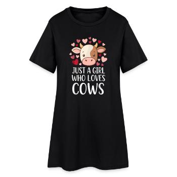 Dessin animé de la fille amoureuse des vaches - Robe T-shirt Femme - noir - Devant