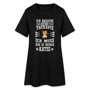 Katze - Frauen T-Shirt-Kleid - Schwarz - Vorne