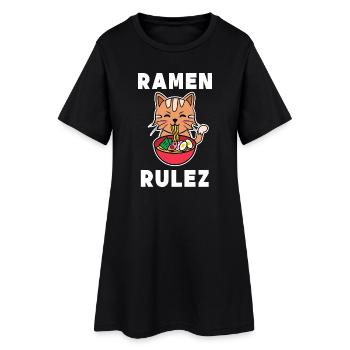 Cosplay Anime Popkultur Manga Katze Statement - Frauen T-Shirt-Kleid - Schwarz - Vorne