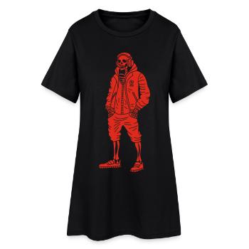 Rotes musikliebendes Skelett - Frauen T-Shirt-Kleid - Schwarz - Vorne